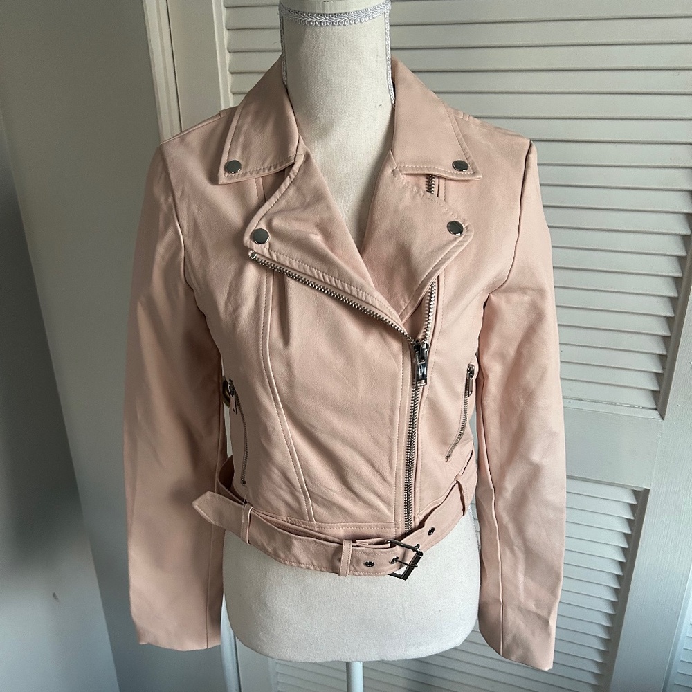 Light Pink Vegan Leather Moto Jacket